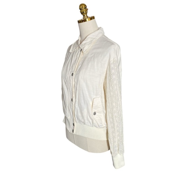 7 FOR ALL MANKIND Women's Off-White Zip-Up Eyelet Sleeves Bomber Jacket Size S - Picture 3 of 8